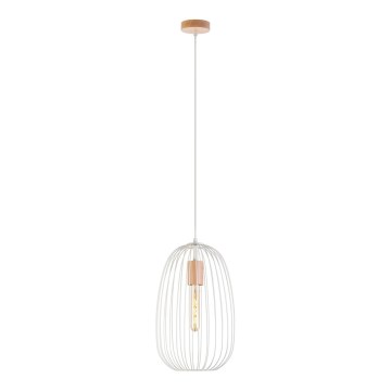 Lámpara colgante con cable OVELLA 1xE27/15W/230V Ø 25 cm crema/pino