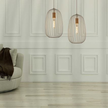 Lámpara colgante con cable OVELLA 1xE27/15W/230V Ø 25 cm crema/pino