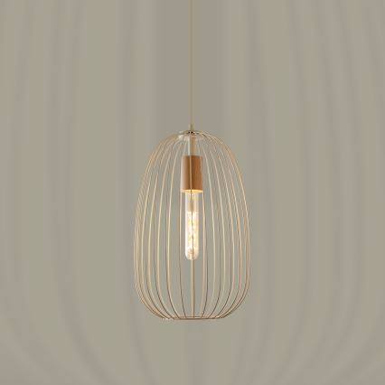 Lámpara colgante con cable OVELLA 1xE27/15W/230V Ø 25 cm crema/pino
