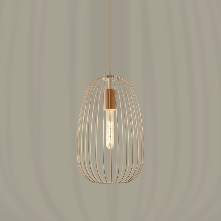 Lámpara colgante con cable OVELLA 1xE27/15W/230V Ø 25 cm crema/pino