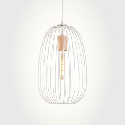 Lámpara colgante con cable OVELLA 1xE27/15W/230V Ø 25 cm crema/pino