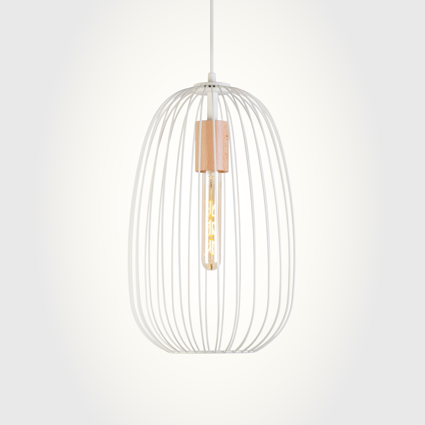 Lámpara colgante con cable OVELLA 1xE27/15W/230V Ø 25 cm crema/pino