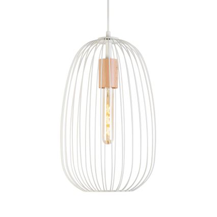 Lámpara colgante con cable OVELLA 1xE27/15W/230V Ø 25 cm crema/pino