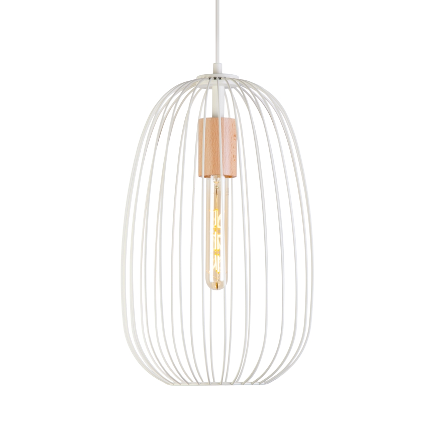 Lámpara colgante con cable OVELLA 1xE27/15W/230V Ø 25 cm crema/pino