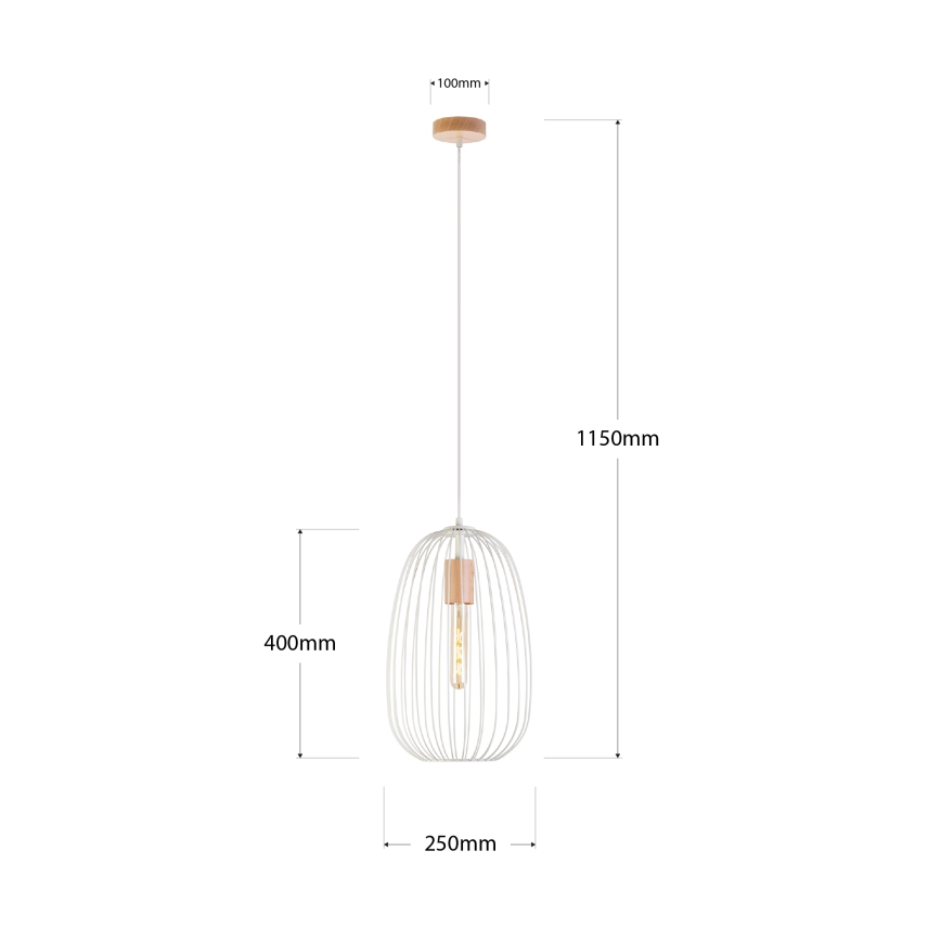 Lámpara colgante con cable OVELLA 1xE27/15W/230V Ø 25 cm crema/pino
