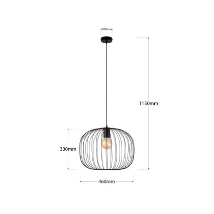 Lámpara colgante con cable OVELLA 1xE27/15W/230V Ø 46 cm, negra