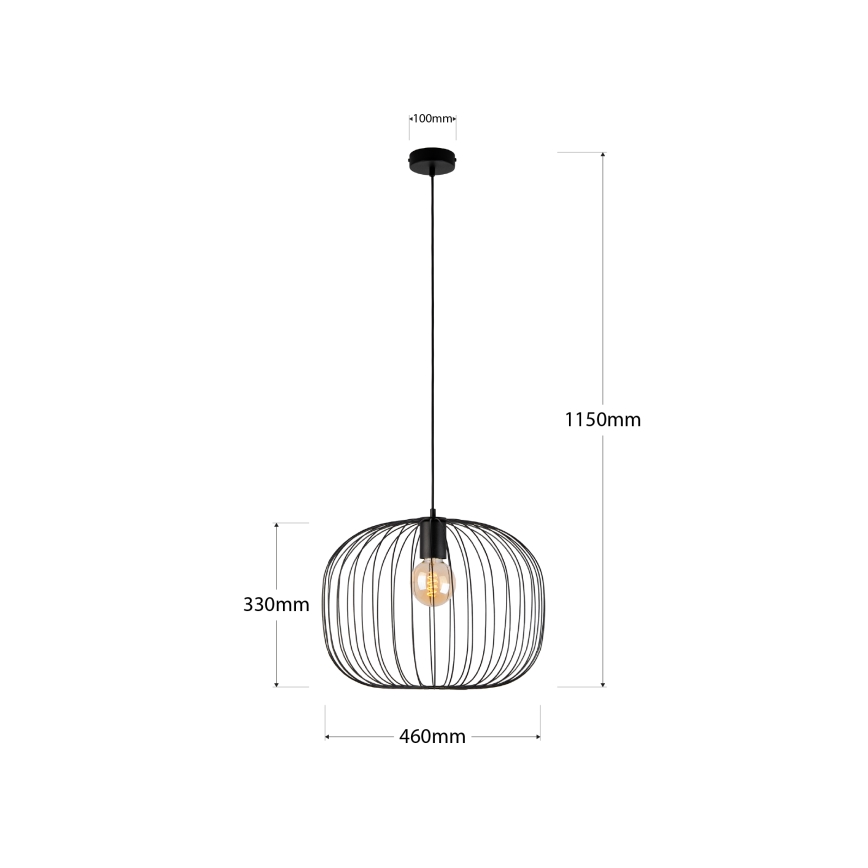 Lámpara colgante con cable OVELLA 1xE27/15W/230V Ø 46 cm, negra