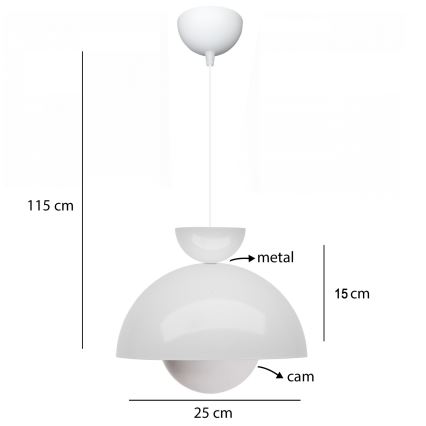 Lámpara colgante con cable SALVA 1xE27/15W/230V blanca