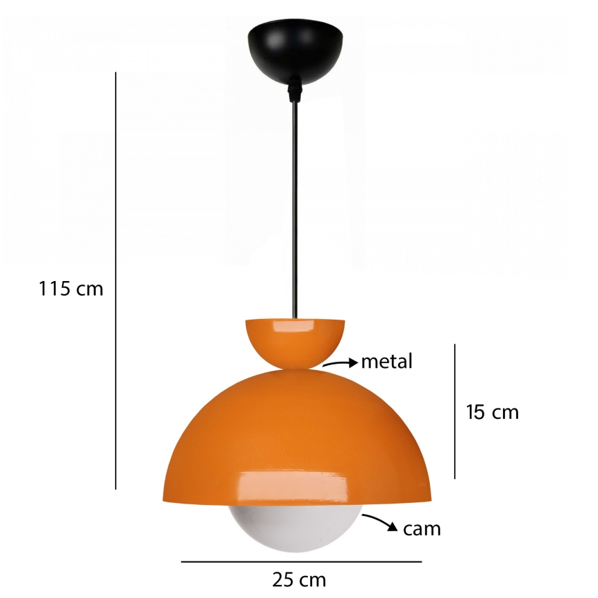 Lámpara colgante con cable SALVA 1xE27/15W/230V naranja