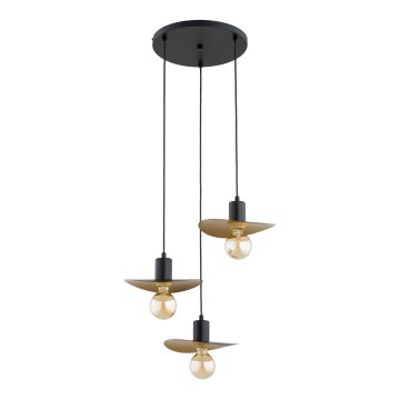 Lámpara colgante con cable SAVANA 3xE27/15W/230V negro/dorado