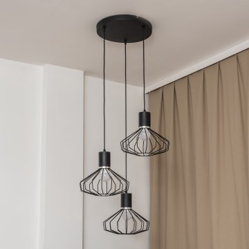 Lámpara colgante con cable SOLANO 3xE27/15W/230V negro/cromo brillante