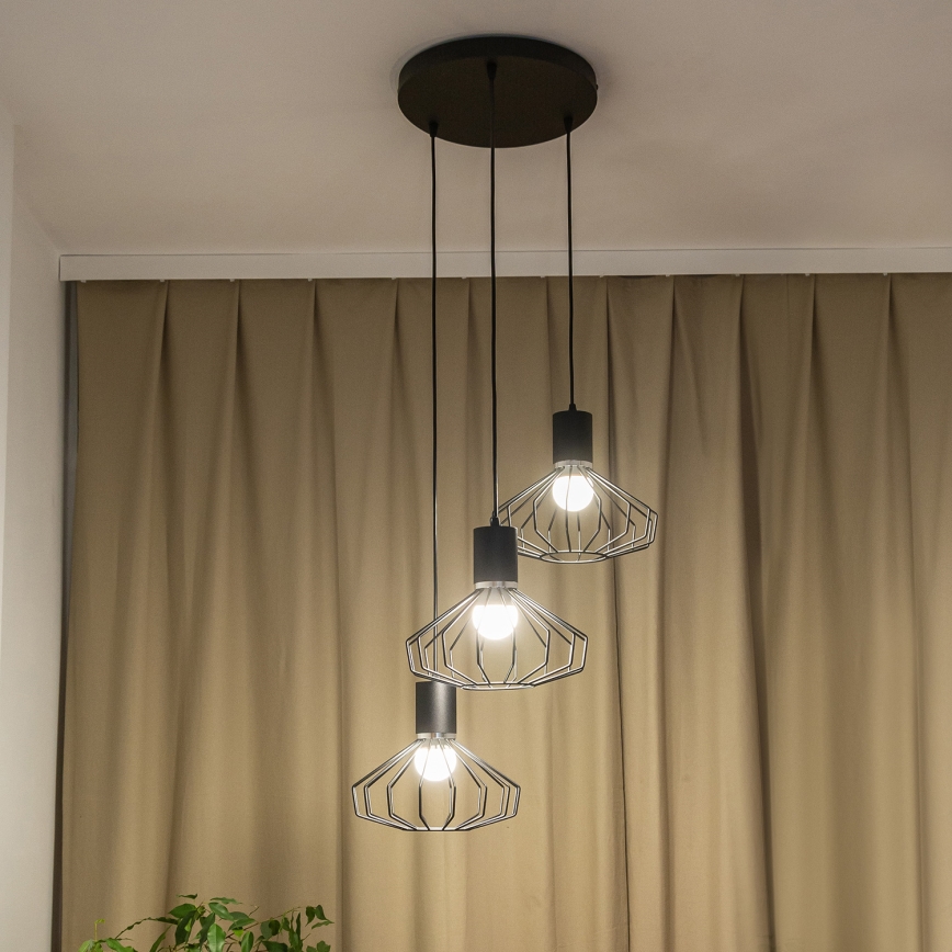 Lámpara colgante con cable SOLANO 3xE27/15W/230V negro/cromo brillante