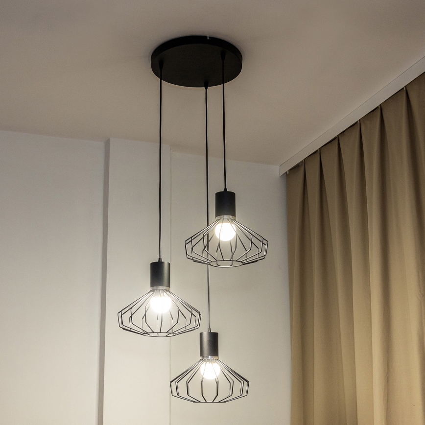 Lámpara colgante con cable SOLANO 3xE27/15W/230V negro/cromo brillante