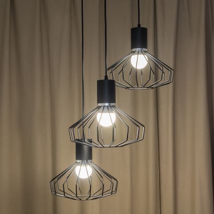 Lámpara colgante con cable SOLANO 3xE27/15W/230V negro/cromo brillante