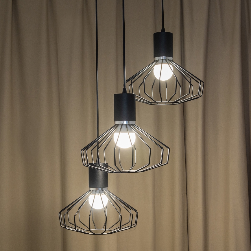 Lámpara colgante con cable SOLANO 3xE27/15W/230V negro/cromo brillante