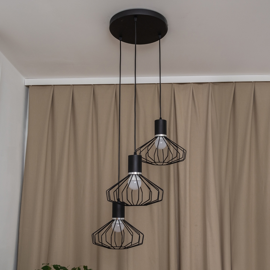 Lámpara colgante con cable SOLANO 3xE27/15W/230V negro/cromo brillante