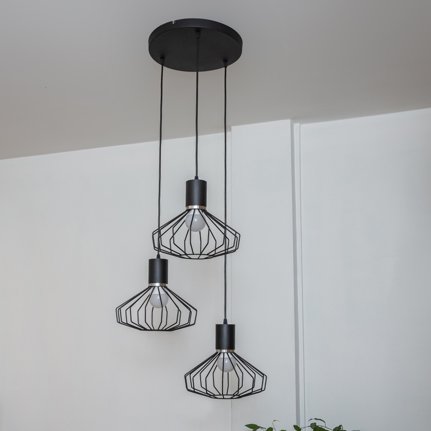 Lámpara colgante con cable SOLANO 3xE27/15W/230V negro/cromo brillante
