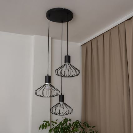 Lámpara colgante con cable SOLANO 3xE27/15W/230V negro/cromo brillante