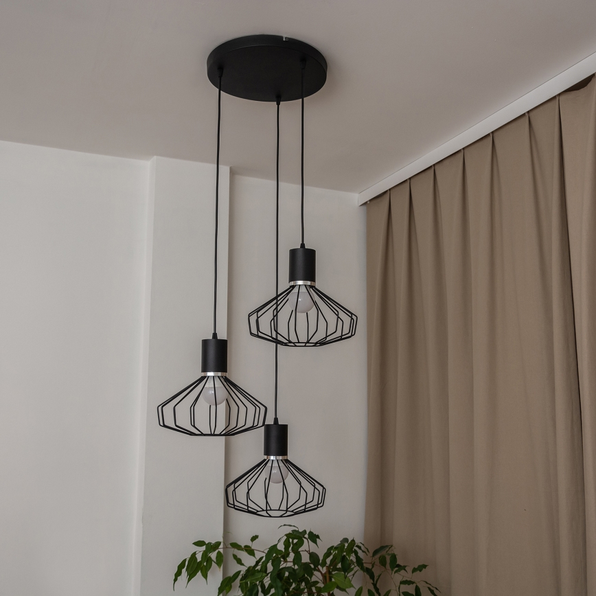 Lámpara colgante con cable SOLANO 3xE27/15W/230V negro/cromo brillante