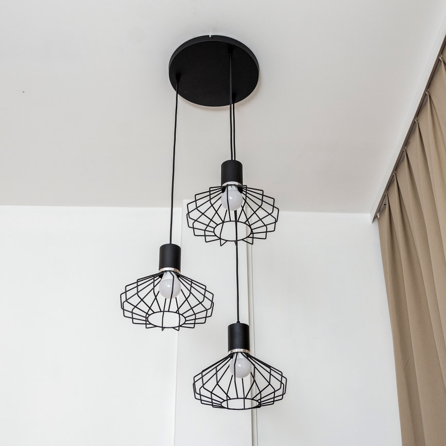 Lámpara colgante con cable SOLANO 3xE27/15W/230V negro/cromo brillante