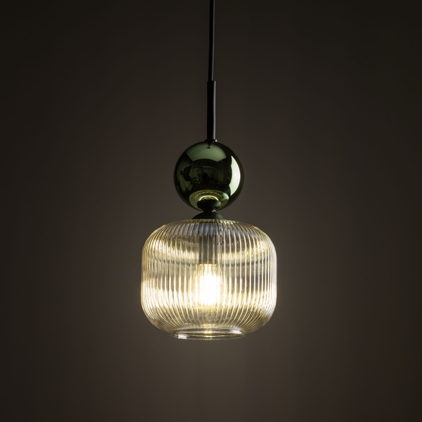 Lámpara colgante con cable SOPHIA 1xE14/10W/230V negro/verde/beige ahumado