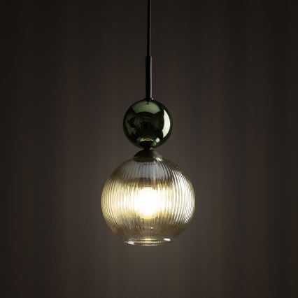 Lámpara colgante con cable SOPHIA 1xE14/10W/230V negro/verde/beige ahumado