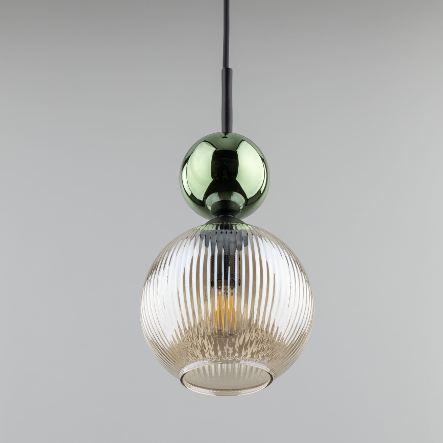 Lámpara colgante con cable SOPHIA 1xE14/10W/230V negro/verde/beige ahumado