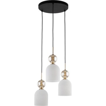 Lámpara colgante con cable SOPHIA 3xE14/10W/230V negra/beige ahumada/blanca