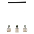 Lámpara colgante con cable SOPHIA 3xE14/10W/230V negra/verde/beige ahumado