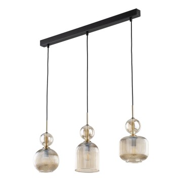 Lámpara colgante con cable SOPHIA 3xE14/10W/230V negro/beige ahumado