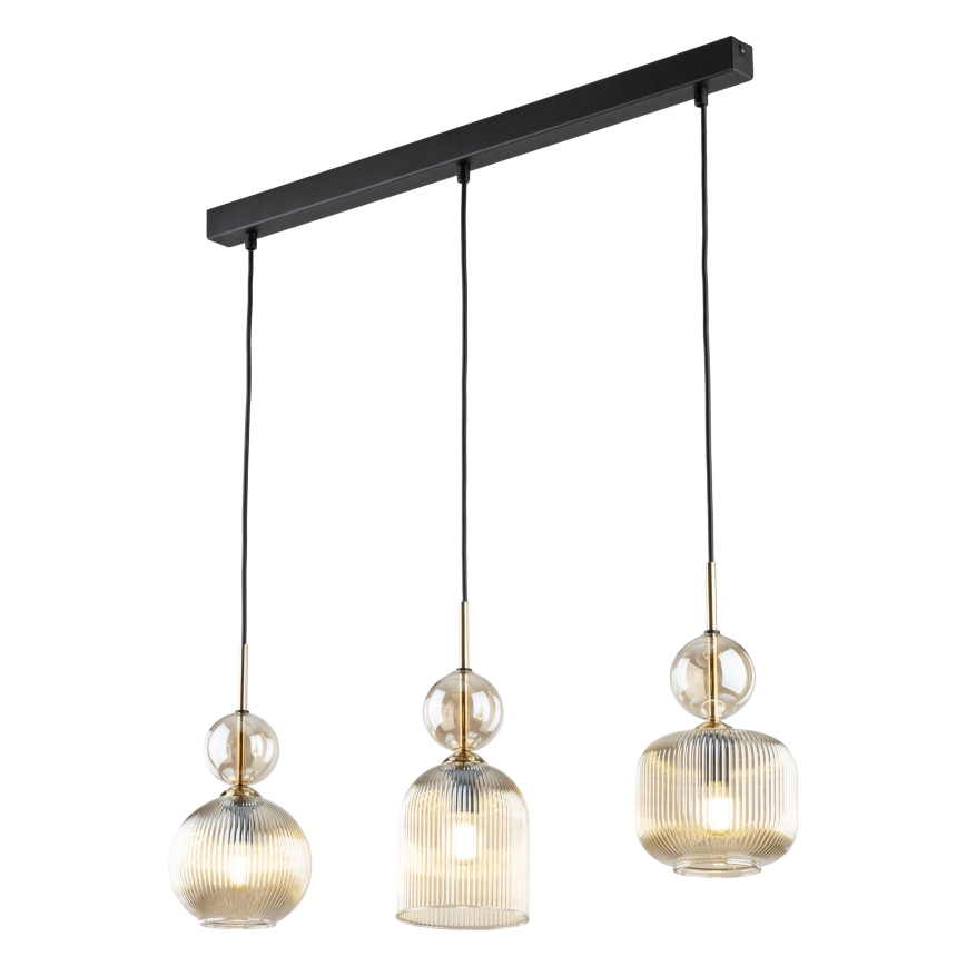 Lámpara colgante con cable SOPHIA 3xE14/10W/230V negro/beige ahumado