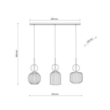 Lámpara colgante con cable SOPHIA 3xE14/10W/230V negro/beige ahumado