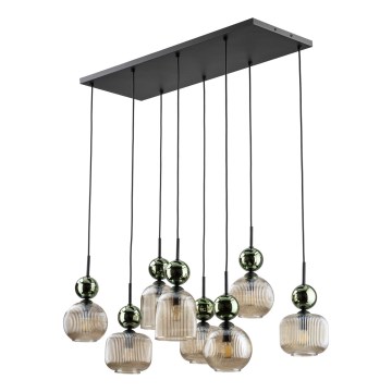 Lámpara colgante con cable SOPHIA 8xE14/10W/230V negro/verde/beige ahumado