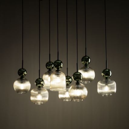 Lámpara colgante con cable SOPHIA 8xE14/10W/230V negro/verde/beige ahumado