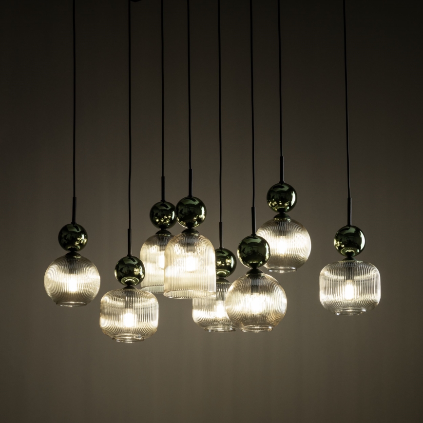 Lámpara colgante con cable SOPHIA 8xE14/10W/230V negro/verde/beige ahumado