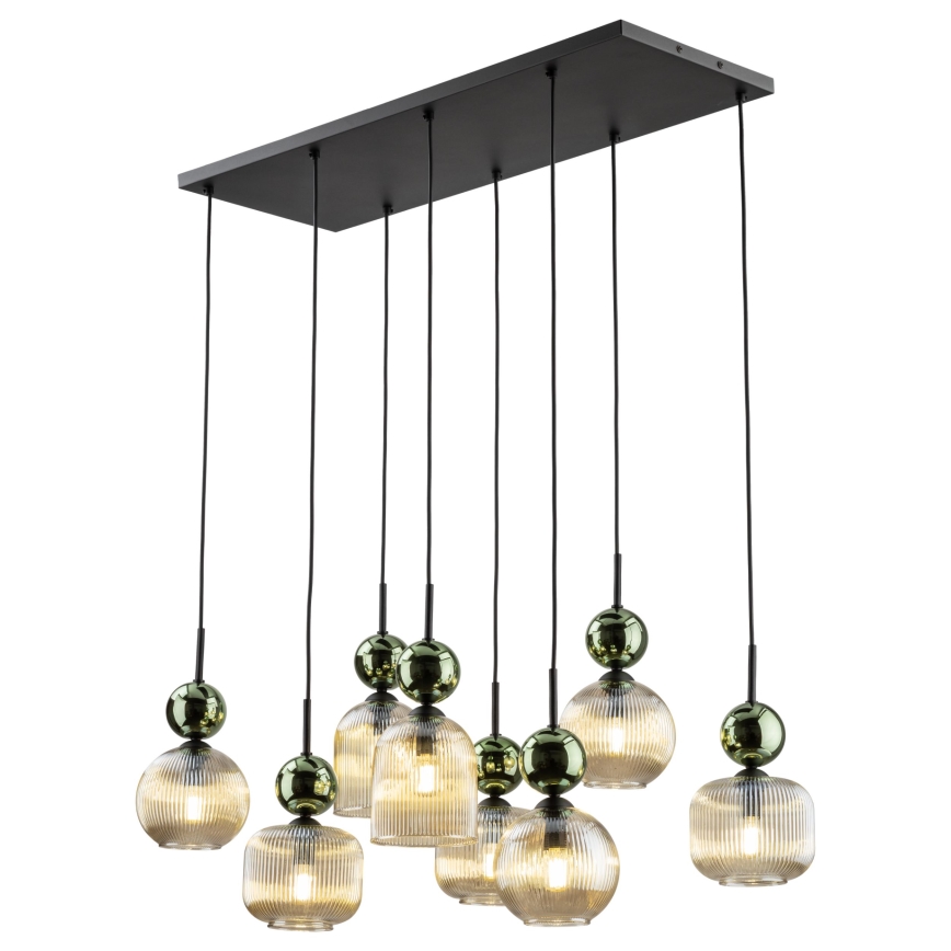 Lámpara colgante con cable SOPHIA 8xE14/10W/230V negro/verde/beige ahumado