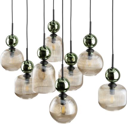 Lámpara colgante con cable SOPHIA 8xE14/10W/230V negro/verde/beige ahumado