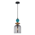 Lámpara colgante con cable TROPEA 1xE27/15W/230V negra/azul ahumado/beige