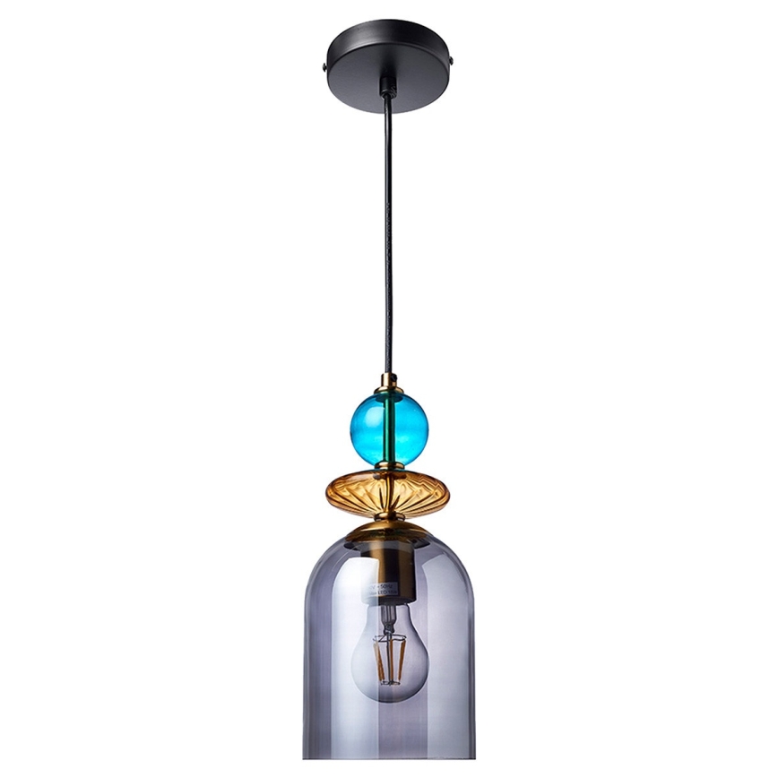 Lámpara colgante con cable TROPEA 1xE27/15W/230V negra/azul ahumado/beige