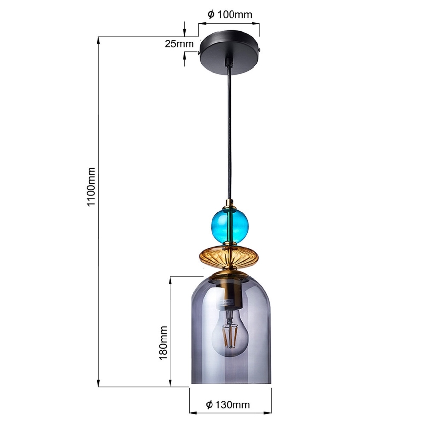 Lámpara colgante con cable TROPEA 1xE27/15W/230V negra/azul ahumado/beige