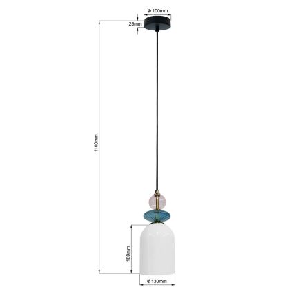 Lámpara colgante con cable TROPEA 1xE27/15W/230V negra/violeta ahumada/azul/blanca