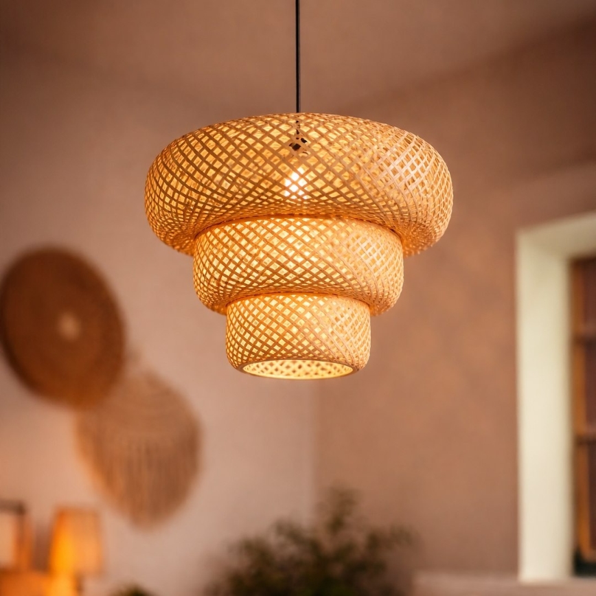 Lámpara colgante con cable TULUM 1xE27/15W/230V Ø 35 cm bambú