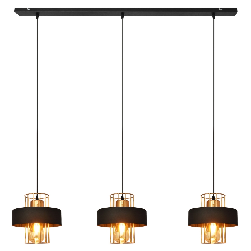 Lámpara colgante con cable VOLTA 3xE27/15W/230V negro/oro rosa