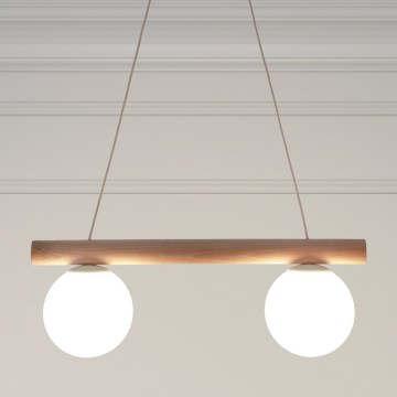 Lámpara colgante con cable WOODSTOCK 2xE27/15W/230V madera/crema