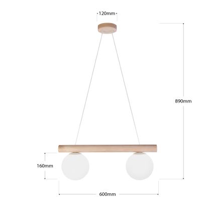 Lámpara colgante con cable WOODSTOCK 2xE27/15W/230V madera/crema