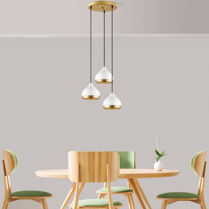 Lámpara colgante con cable YILDO 3xE27/40W/230V blanco/dorado