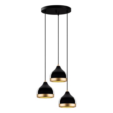Lámpara colgante con cable YILDO 3xE27/40W/230V negra/dorada