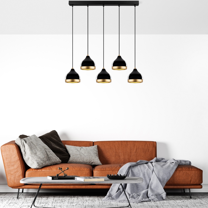 Lámpara colgante con cable YILDO 5xE27/40W/230V negra/dorada