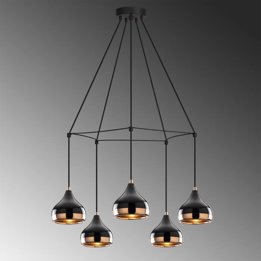 Lámpara colgante con cable YILDO 5xE27/40W/230V negro/cobre