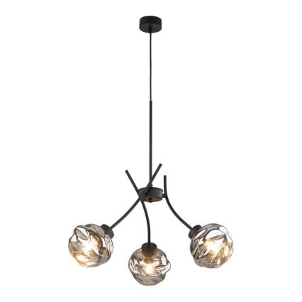 Lámpara colgante con cable ZULIA 3xE27/15W/230V negro/negro ahumado